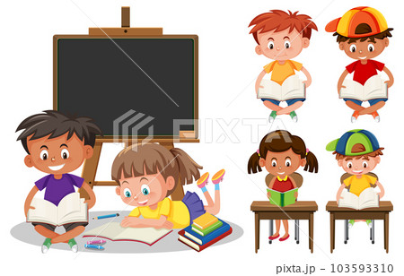 Set of students cartoon character learning 103593310