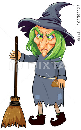Old witch with broomstick cartoon character 103593328