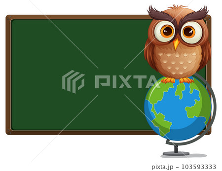 Owl with Globe and Chalkboard 103593333