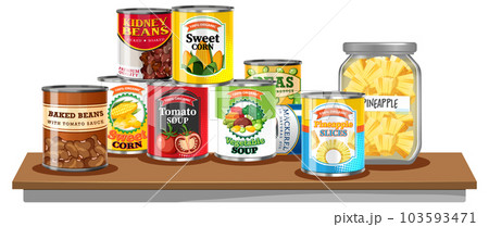 Canned food on table Canned food on table 103593471