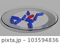Several blue and one red pill on a transparent plate 103594836