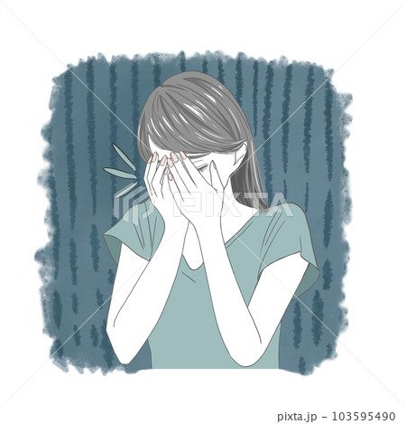手で顔を覆う女性　悩む女性 103595490