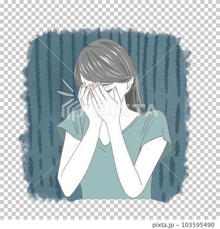 手で顔を覆う女性　悩む女性 103595490