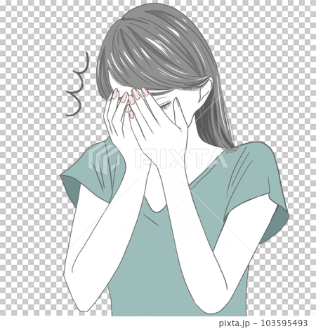 手で顔を覆う女性　悩む女性 103595493