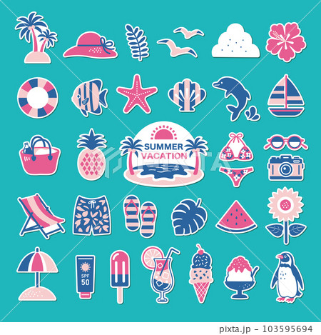 夏のイラストアイコンセット / シール / ビーチ、海、自然 夏のイラストアイコンセット / シール / ビーチ、海、自然 103595694