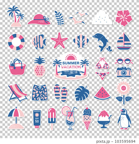 夏のイラストアイコンセット / シール / ビーチ、海、自然 夏のイラストアイコンセット / シール / ビーチ、海、自然 103595694