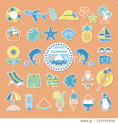 夏のイラストアイコンセット / シール / ビーチ、海、自然 103595698