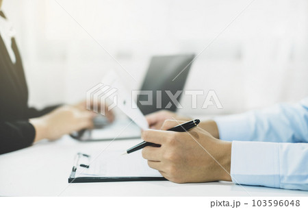 HR Manager talks to job applicants for job interviews about careers and Her personal history in the company. Employment and Recruitment concepts 103596048