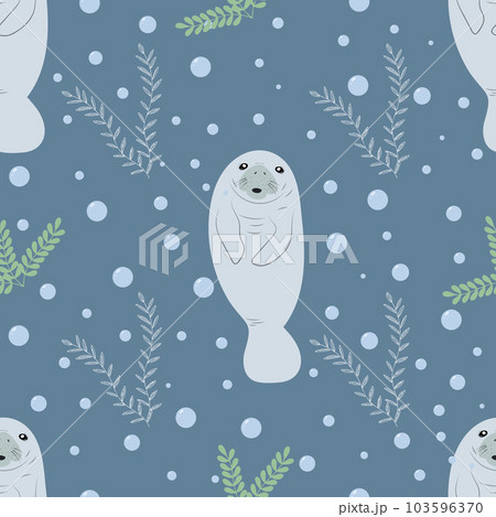 Childish seamless patter with manatee.  103596370