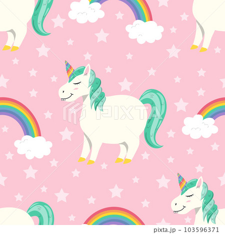 Seamless pattern with cute fat unicorn. 103596371