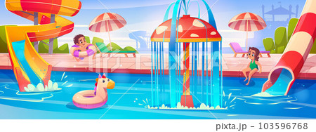 Happy children playing in aquapark 103596768