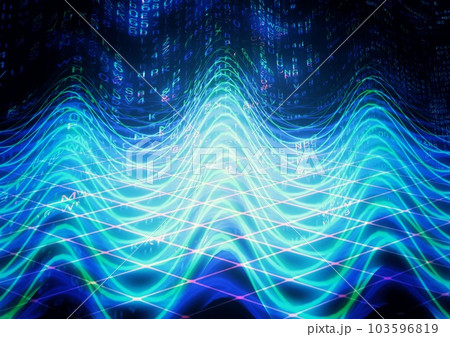 抽象的な青い光の波形 103596819