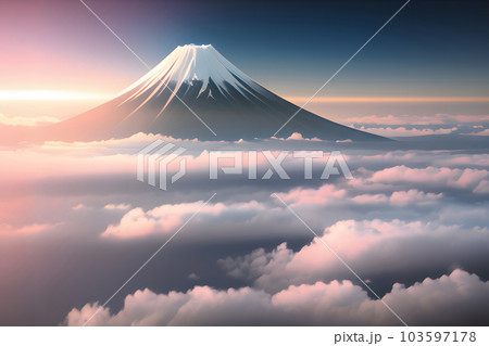 富士山と雲海のイラスト素材 [103597178] - PIXTA