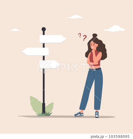 Young woman in doubt. Cute female character...のイラスト素材 [103598095] - PIXTA