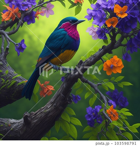 希少な青い鳥：ジャングルの音楽家のイラスト素材 [103598791] - PIXTA