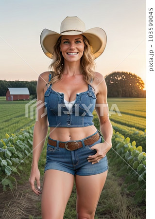 Woman in Western Wear in Cowboy Hat, Jeans and Cowboy Boots. Stock Image -  Image of barn, agricultureindustry: 112660183