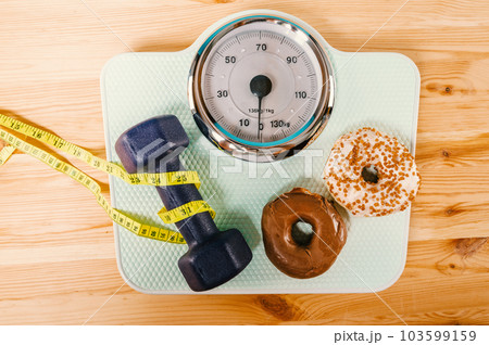 Scale for measuring weight after exercise in the gym 103599159