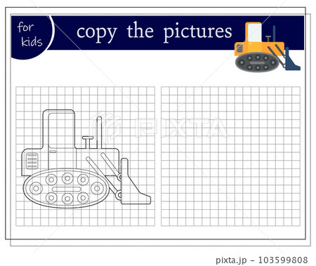 Copy the picture, an educational game for children, a cartoon bulldozer machine. Vector illustration 103599808