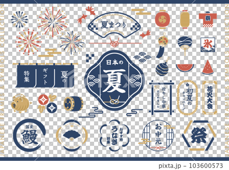 日本の夏イメージのフレームとアイコンのベクターイラストセット 103600573