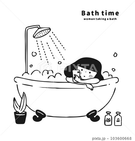taking bath clipart black and white