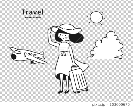 Simple and stylish monochrome illustration of a woman going on a trip 103600670