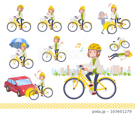 シティサイクルに乗ったカジュアルファッション女性のセット シティサイクルに乗ったカジュアルファッション女性のセット 103601279