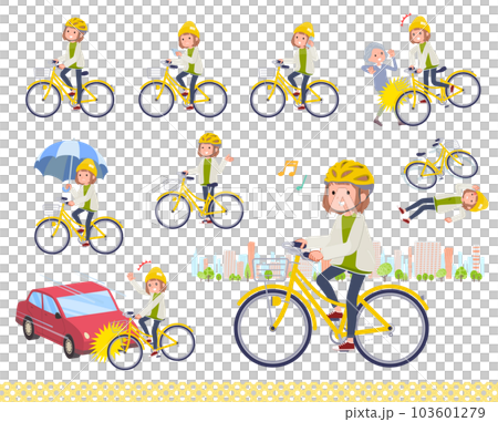 シティサイクルに乗ったカジュアルファッション女性のセット シティサイクルに乗ったカジュアルファッション女性のセット 103601279