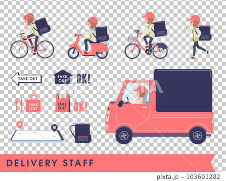 Set of casual fashion women doing delivery 103601282