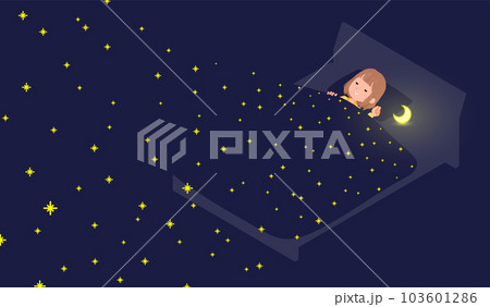 星空の中で寝ているカジュアルファッション女性のセット 103601286