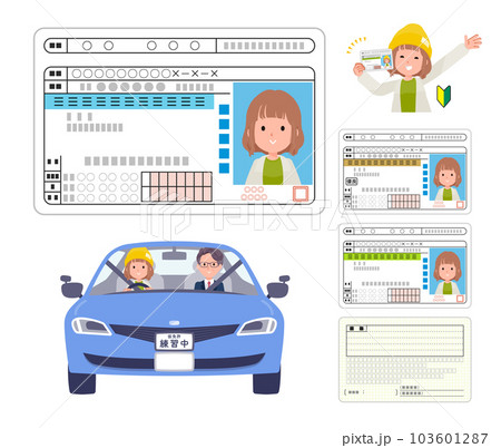 運転免許証を取得するカジュアルファッション女性のセット 103601287