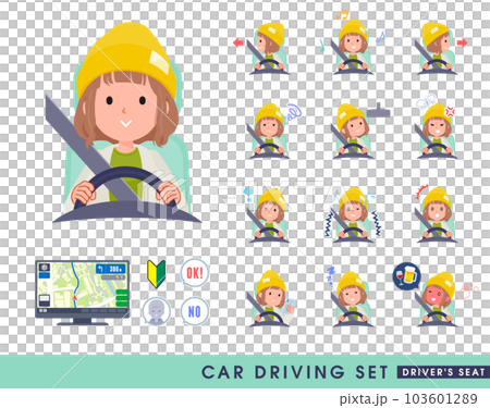 車を運転するカジュアルファッション女性のセット 103601289