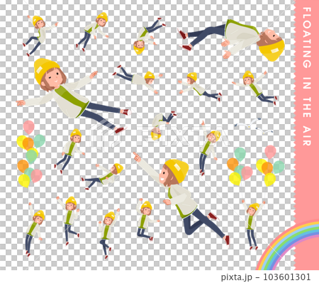 空中に浮かぶカジュアルファッション女性のセット 空中に浮かぶカジュアルファッション女性のセット 103601301