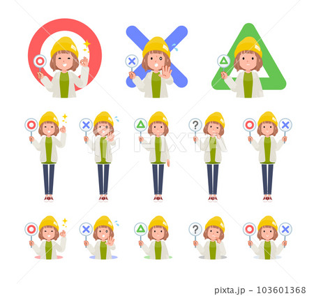 まるばつプレートを持ったカジュアルファッション女性のセット 103601368