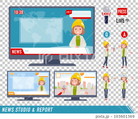 ニュース番組に出演するカジュアルファッション女性のセット 103601369