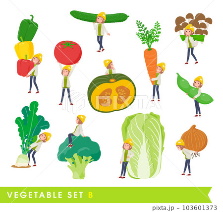 野菜とカジュアルファッション女性のセット。Bタイプ 103601373
