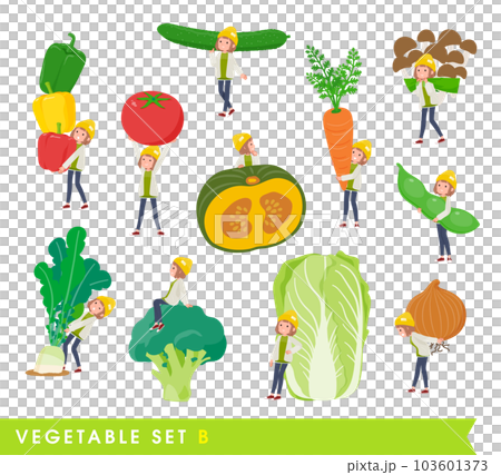 野菜とカジュアルファッション女性のセット。Bタイプ 103601373