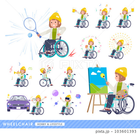 車椅子に乗るカジュアルファッション女性のセット 103601393
