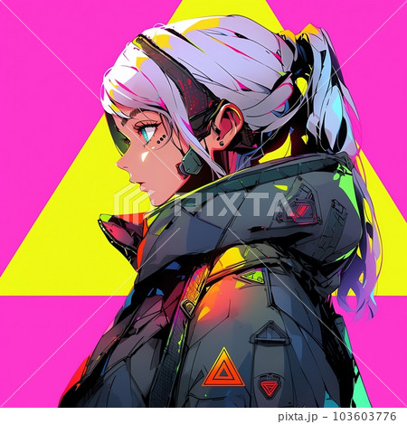 Cyberpunk Girl, Anime, Character Design, Concept Art, Beautiful Girl,  Generative AI Stock Illustration
