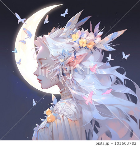 月の精霊　美しい少女　夜の妖精 |Fairy of the Night Generative AI 103603782