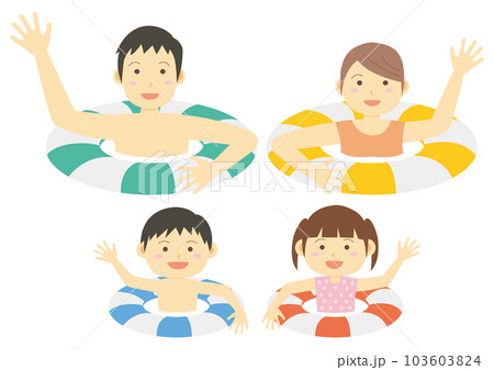 海水浴イラスト_水遊びをする家族のイラストのセット_1 103603824