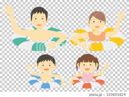 海水浴イラスト_水遊びをする家族のイラストのセット_1 103603824