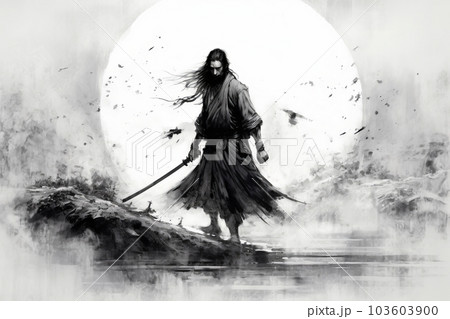 水墨画の侍,Generative AI AI画像のイラスト素材 [103603900] - PIXTA