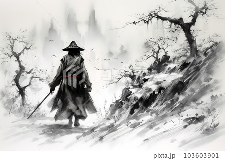 水墨画 侍の絵 絵27✖️24 侍 水墨画 - Google 検索