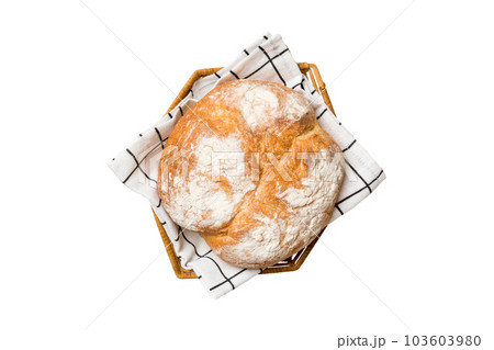 Freshly baked bread on basket isolated on white background. top view bread copy space 103603980