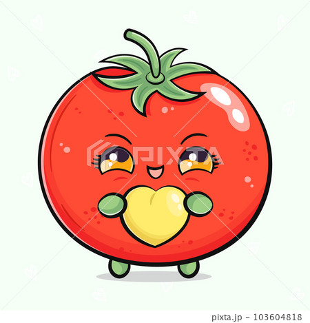 Cute funny Tomato with heart in hand. Vector - Stock