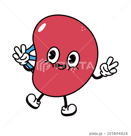 Jumping Spleen character. Vector hand drawn traditional cartoon vintage, retro, kawaii character illustration icon. Isolated on white background. Spleen jump character concept Jumping Spleen character. Vector hand drawn traditional cartoon vintage, retro, kawaii character illustration icon. Isolated on white background. Spleen jump character concept 103604828