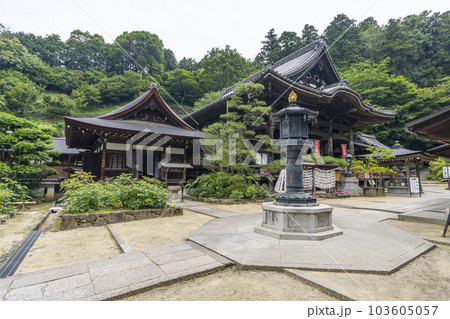 龍蓋寺（岡寺）灯篭と本堂　新緑の季節　--奈良県高市郡明日香村岡-- 103605057