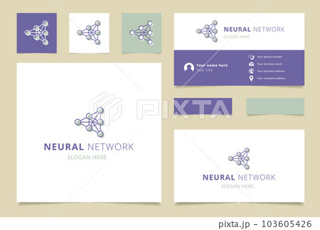 Neural network logo design with editable slogan. Branding book and business card template. Neural network logo design with editable slogan. Branding book and business card template. 103605426