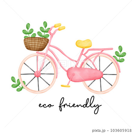 Eco friendly pink bicycle symbol, save energy watercolor painting 103605918