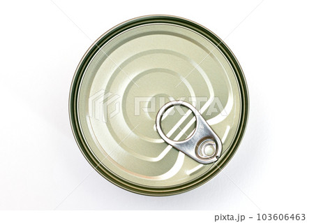 Unopened Tin Can with Blank Edge on White Background Unopened Tin Can with Blank Edge on White Background 103606463